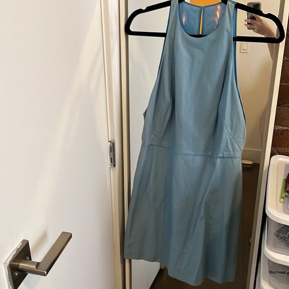 3.1 PHILLIP LIM MAINLINE BUTTER SOFT LEATHER HALTER DRESS IN POWDER BLUE 4 - Picture 5 of 7